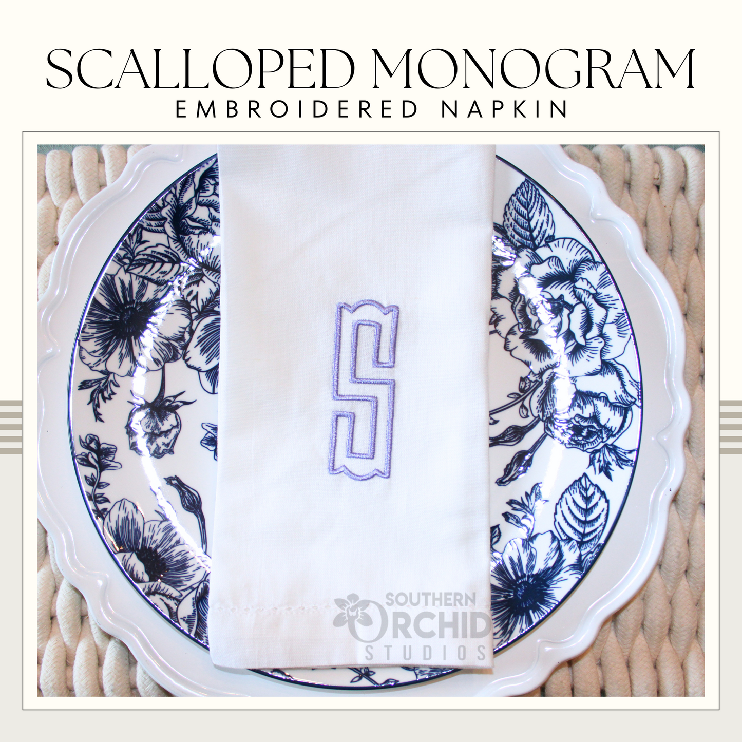 Scalloped Monogram Embroidered Napkins