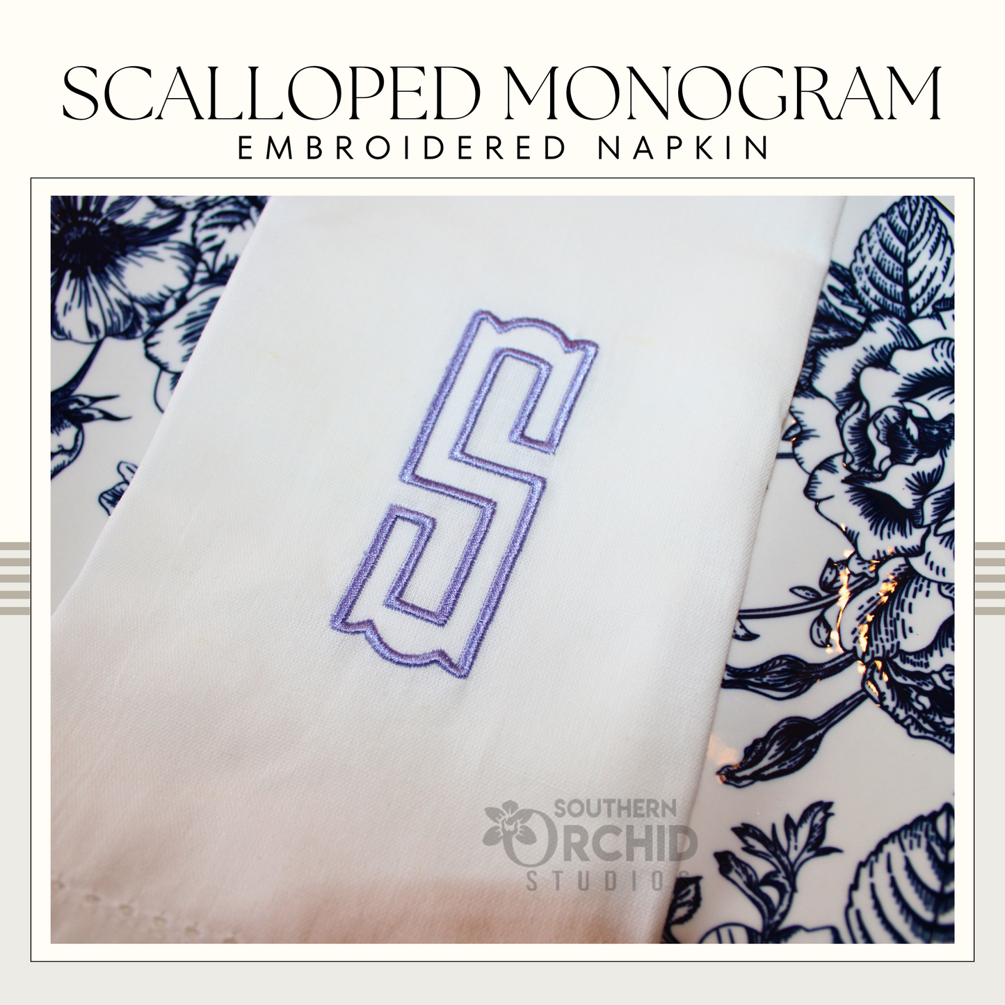 Scalloped Monogram Embroidered Napkins