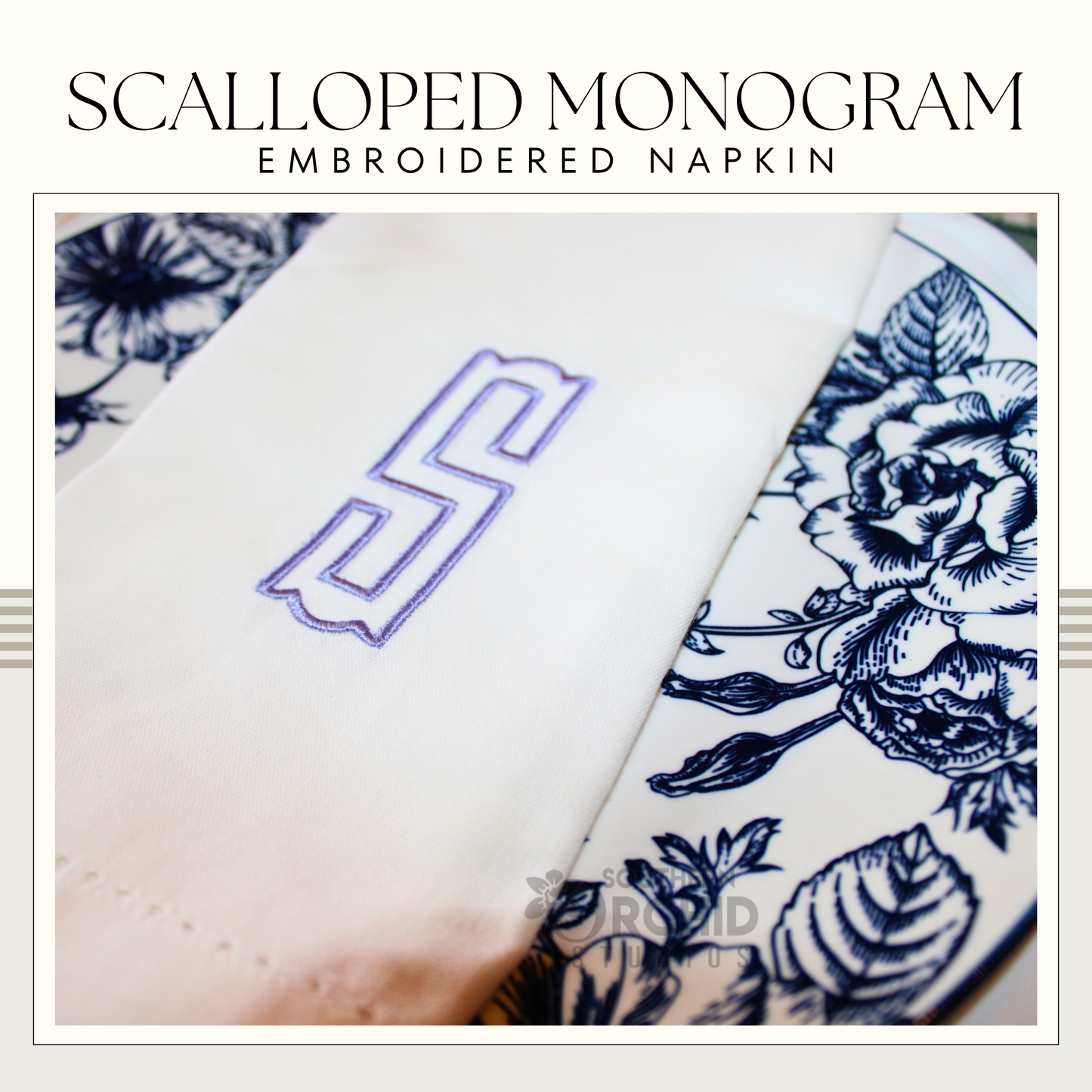 Scalloped Monogram Embroidered Napkins