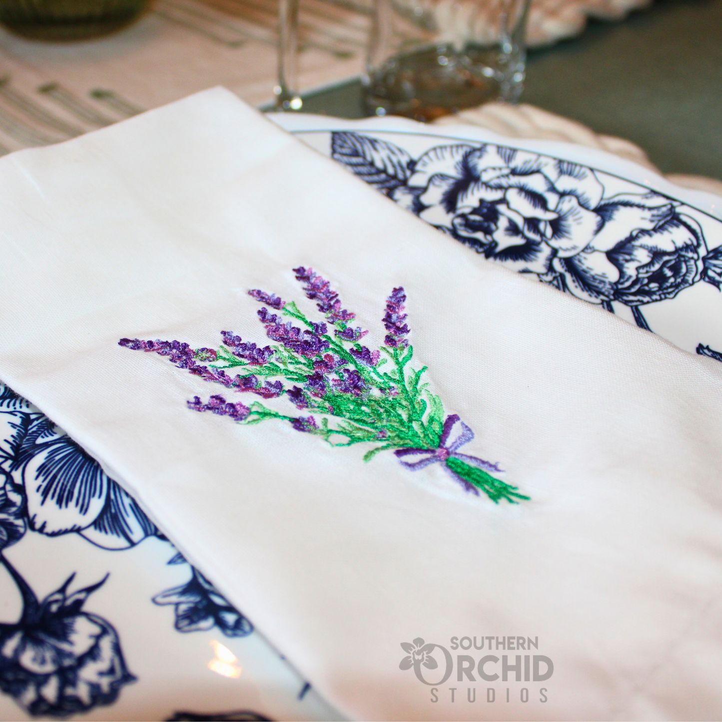 Lavender Bouquet Embroidered Napkin