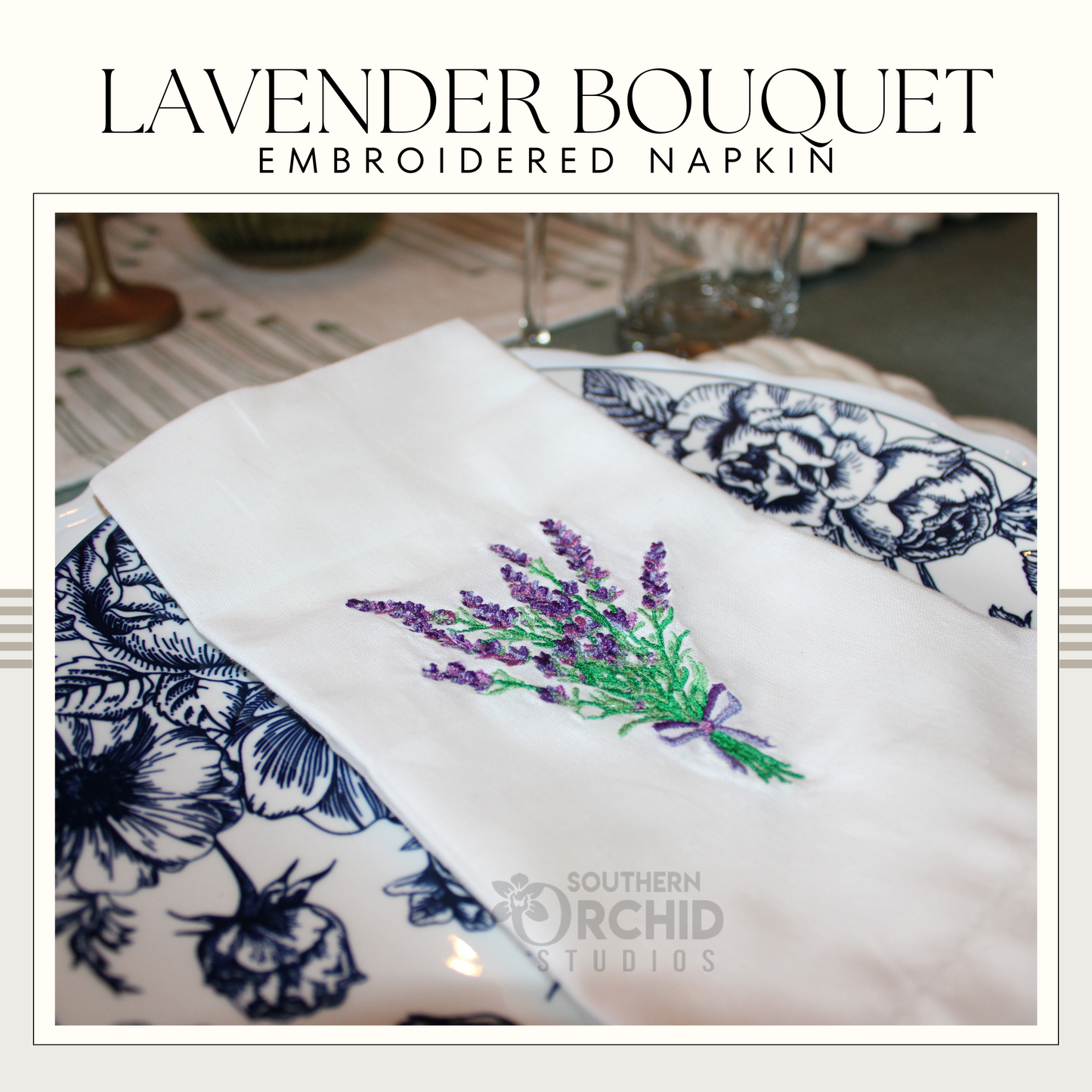Lavender Bouquet Embroidered Napkin