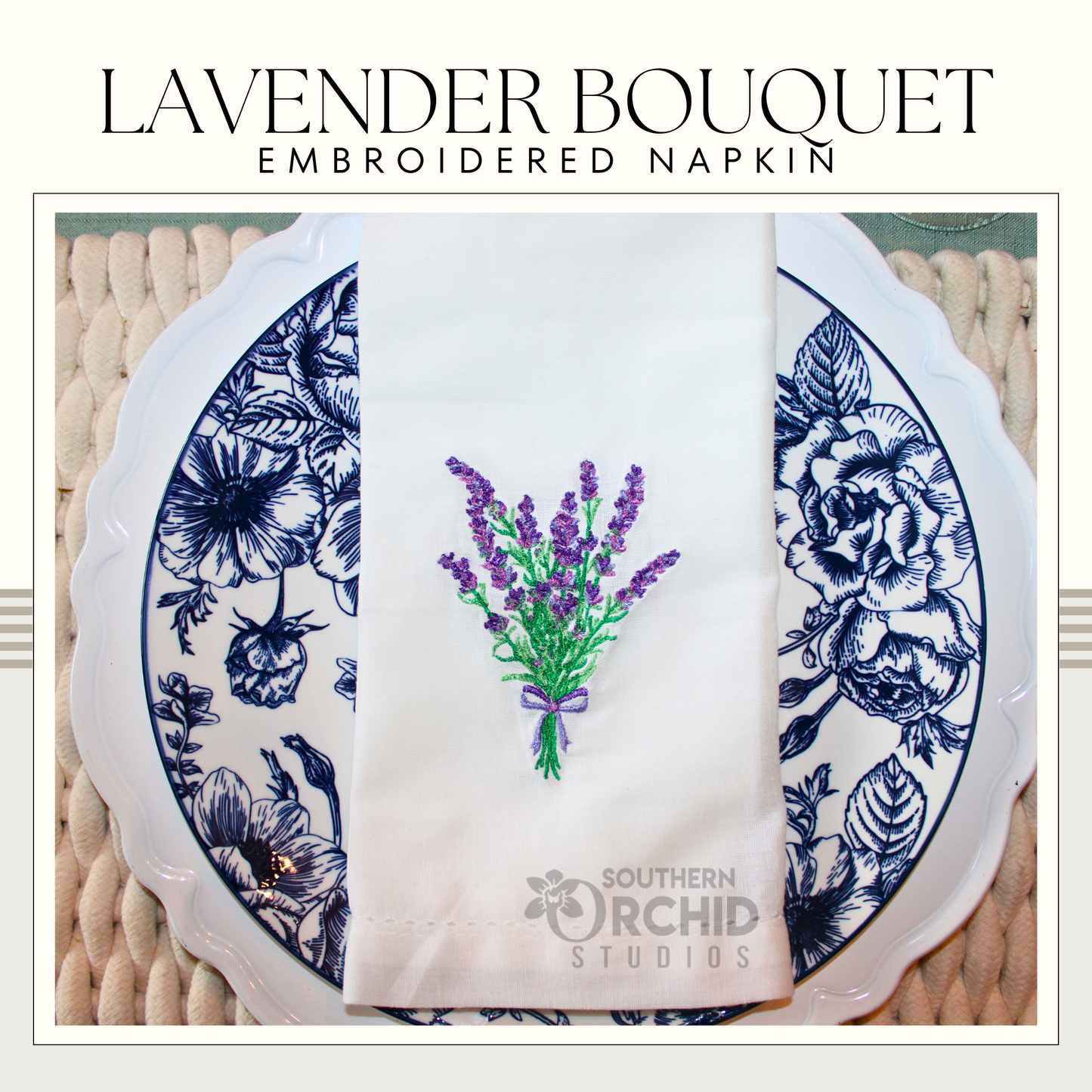 Lavender Bouquet Embroidered Napkin