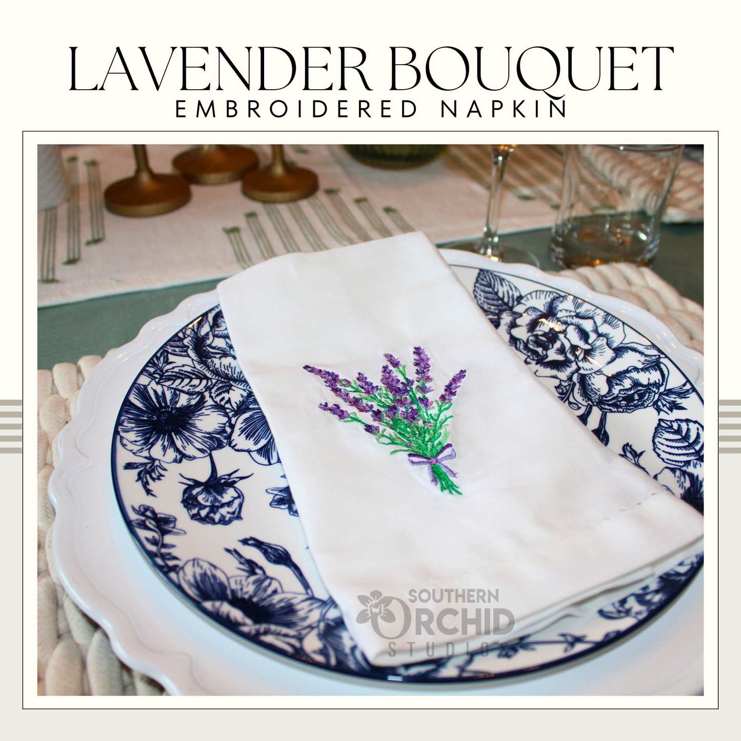 Lavender Bouquet Embroidered Napkin