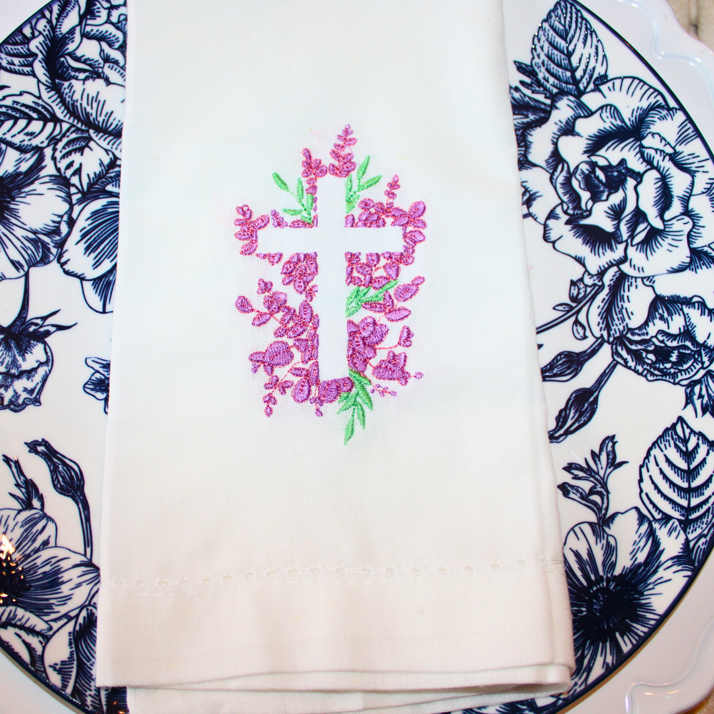 Floral Cross Embroidered Napkin