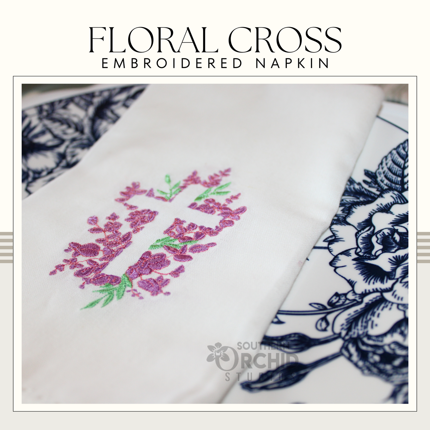 Floral Cross Embroidered Napkin