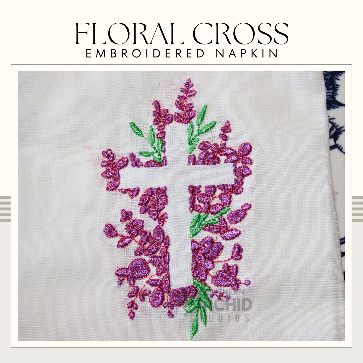 Floral Cross Embroidered Napkin