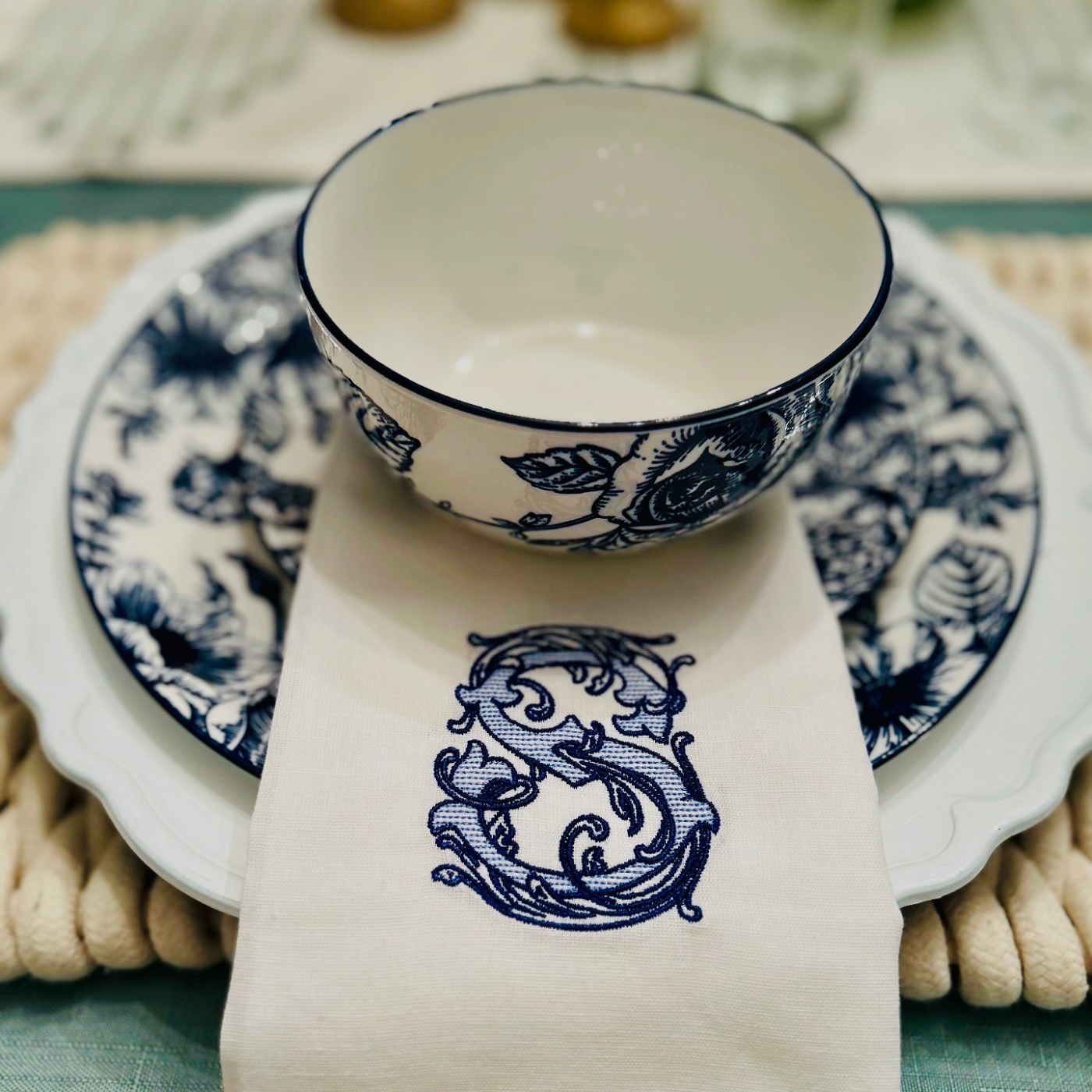 Vintage Vine Monogram Embroidered Napkin
