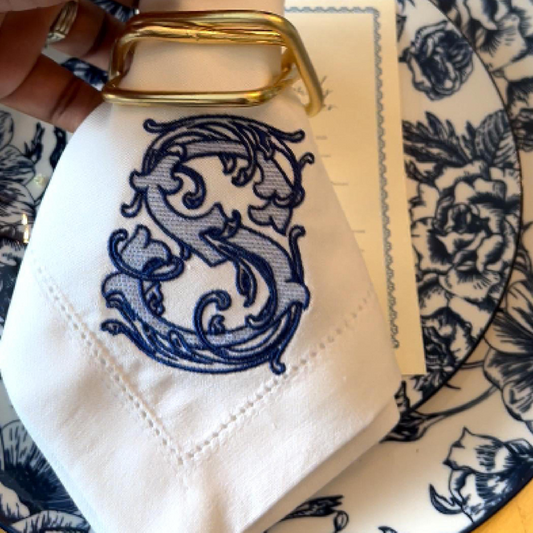 Vintage Vine Monogram Embroidered Napkin