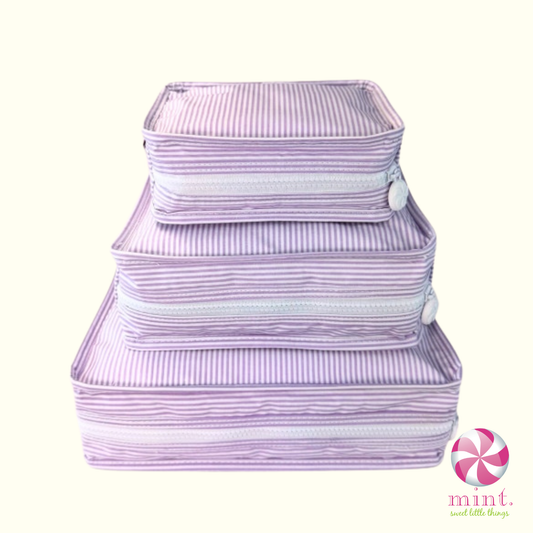 Lilac Preppy Stripe Stacking Zipper Pouch by Mint