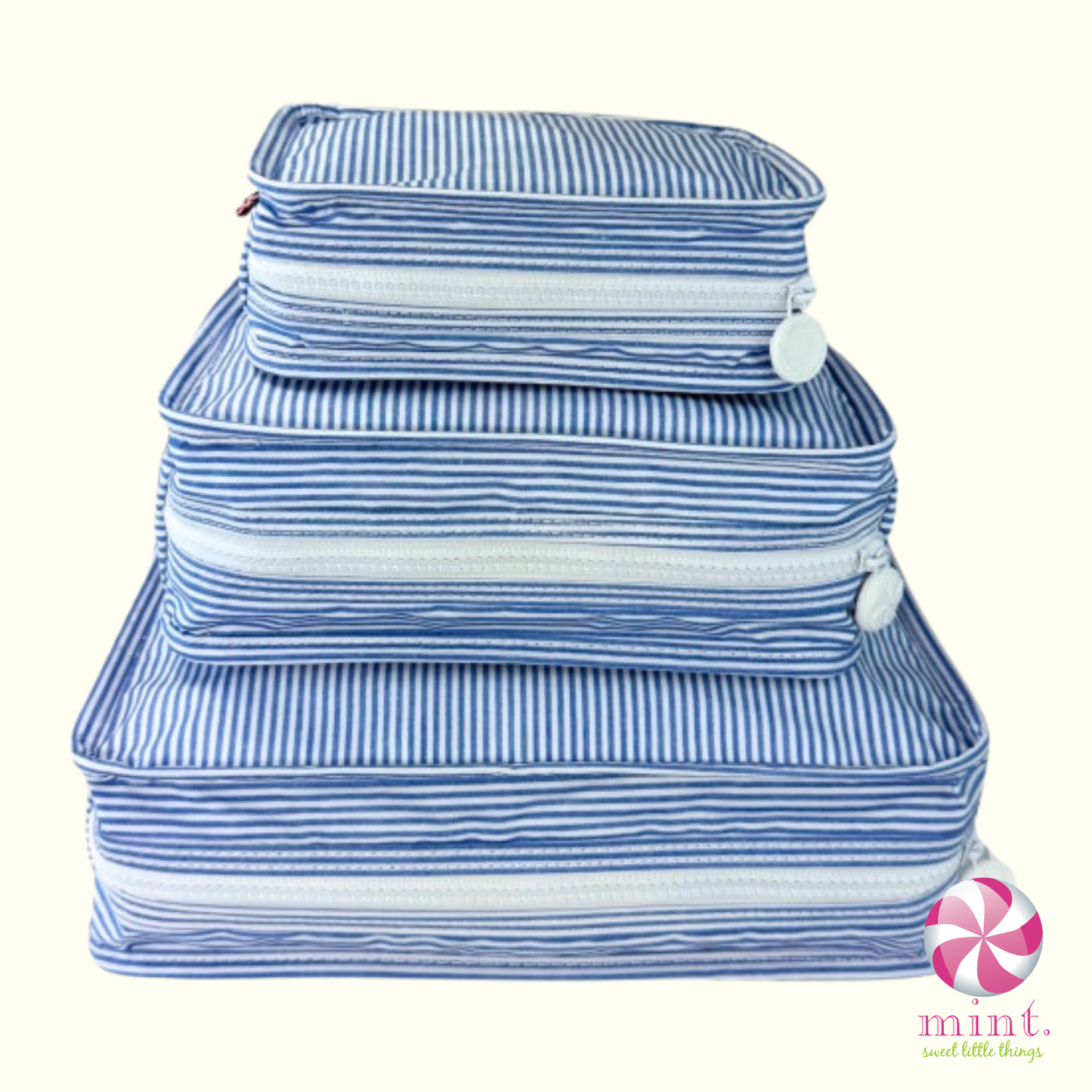 Navy Preppy Stripe Stacking Zipper Pouch by Mint