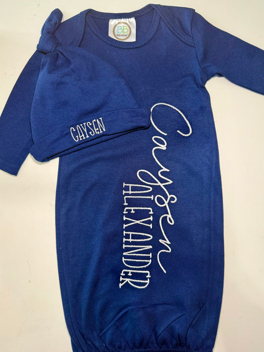 Coming Home Baby Gown + Hat Set - Farmhouse Script